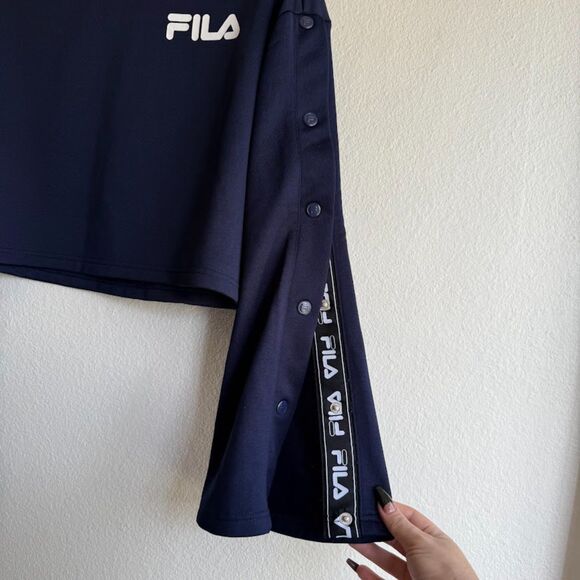 FILA Snap Button Tearaway Bell Sleeve Track Crop Top in Navy Blue size Small - Picture 5 of 10